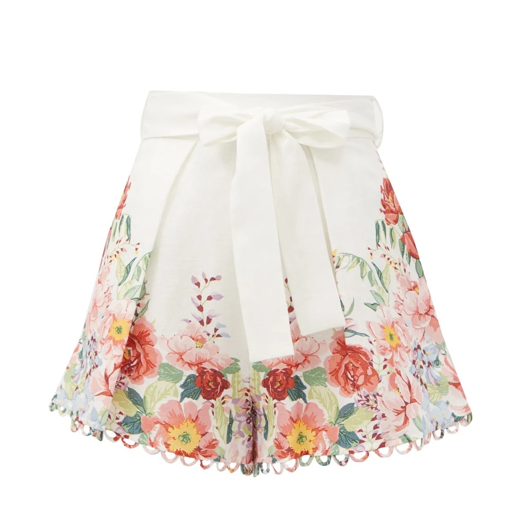 Zimmermann 0 Bellitude Floral Pink White Linen Mini Shorts